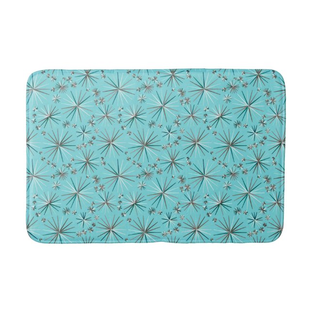 Mid Century Sputnik pattern, Robin's Egg Blue Bath Mat (Front)