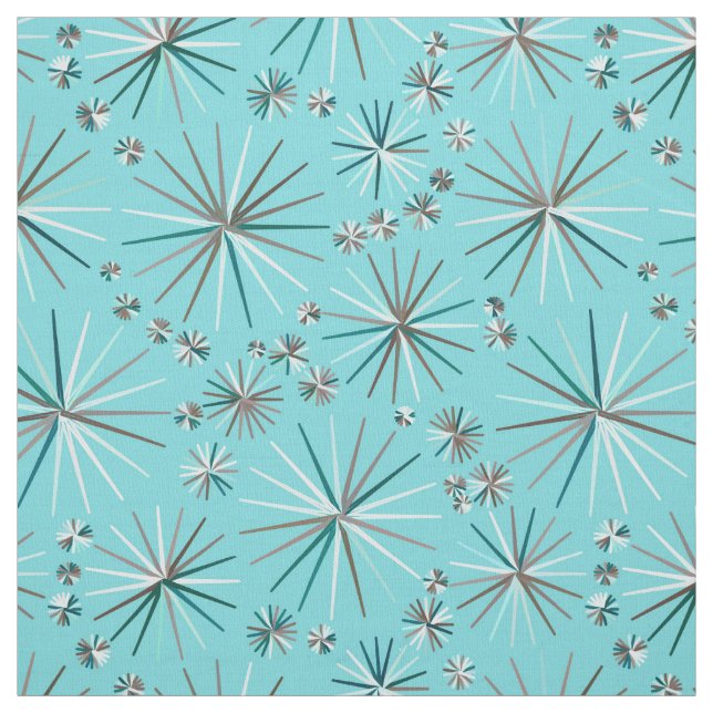 Mid Century Sputnik pattern, Robin's Egg Blue Fabric (Swatch)