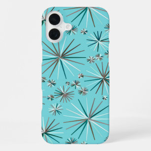 Mid Century Sputnik pattern, Robin's Egg Blue iPhone 16 Plus Case