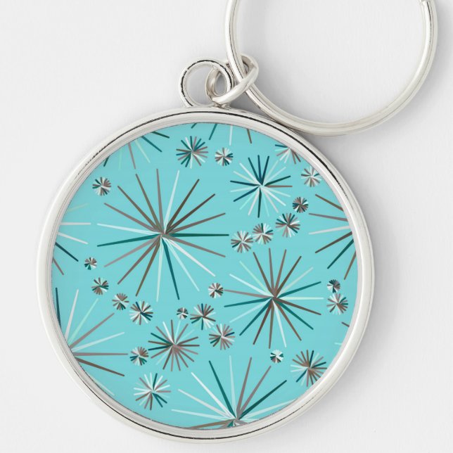 Mid Century Sputnik pattern, Robin's Egg Blue Key Ring (Front)