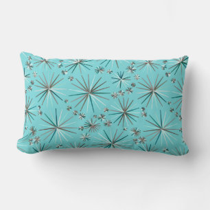 Mid Century Sputnik pattern, Robin's Egg Blue Lumbar Cushion
