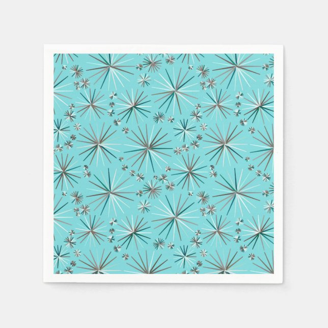 Mid Century Sputnik pattern, Robin's Egg Blue Napkin (Front)