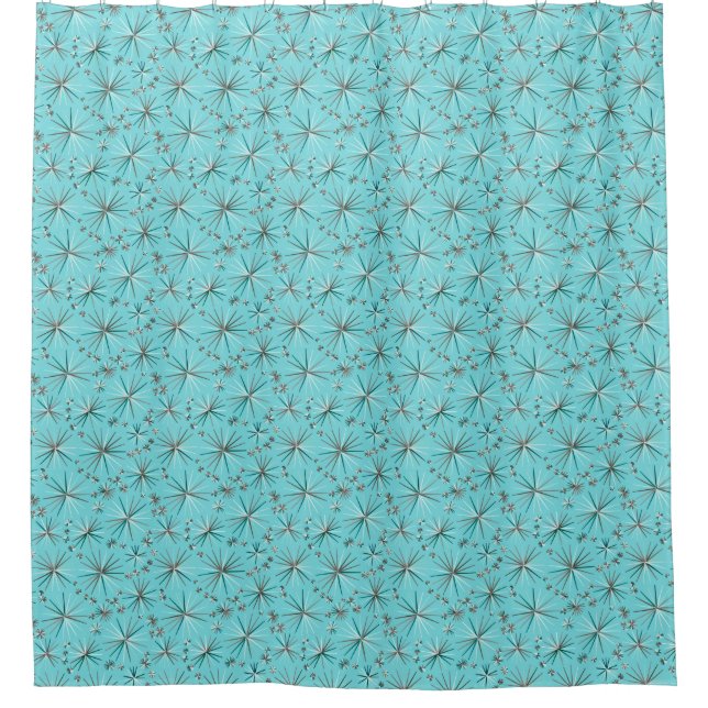 Mid Century Sputnik pattern, Robin's Egg Blue Shower Curtain (Front)