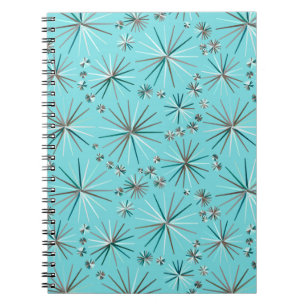 Mid Century Sputnik pattern, Robin's Egg Blue Spiral Notebook