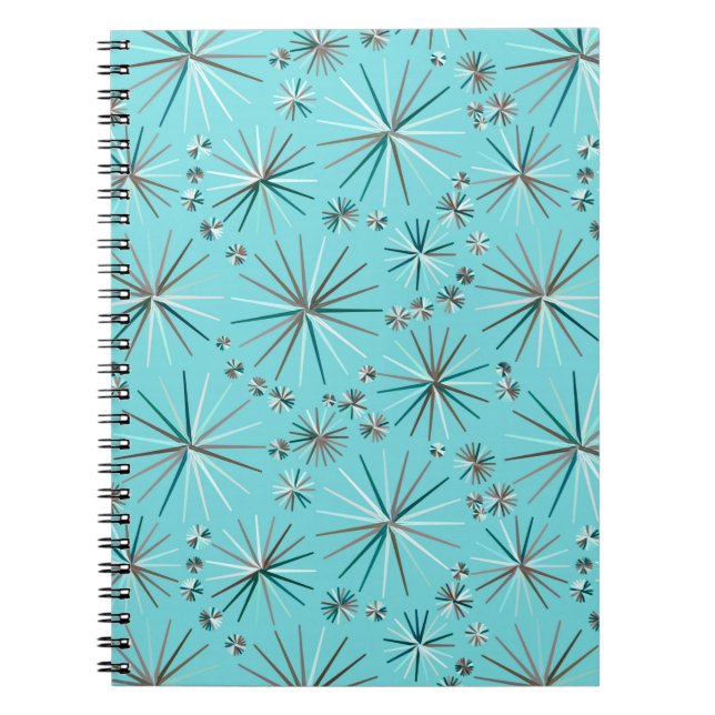 Mid Century Sputnik pattern, Robin's Egg Blue Spiral Notebook (Front)