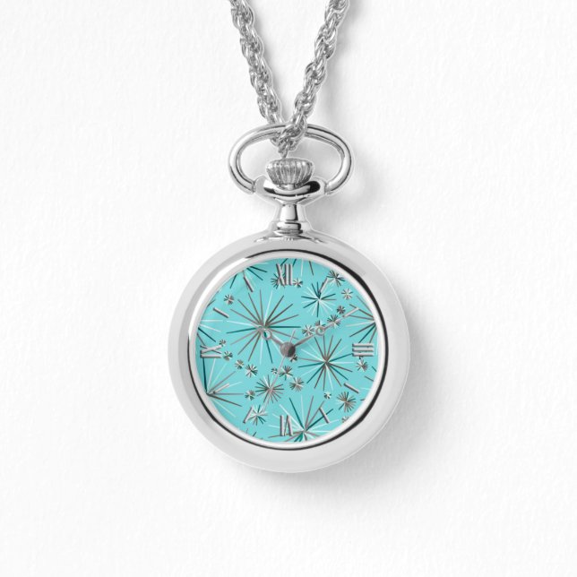 Mid Century Sputnik pattern, Robin's Egg Blue Watch (Front)