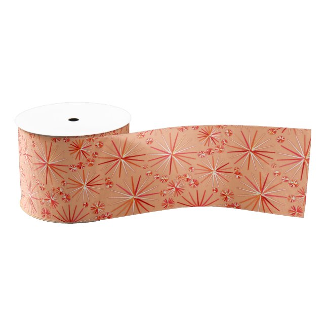 Mid Century Sputnik pattern, Shades of Coral Grosgrain Ribbon (Spool)