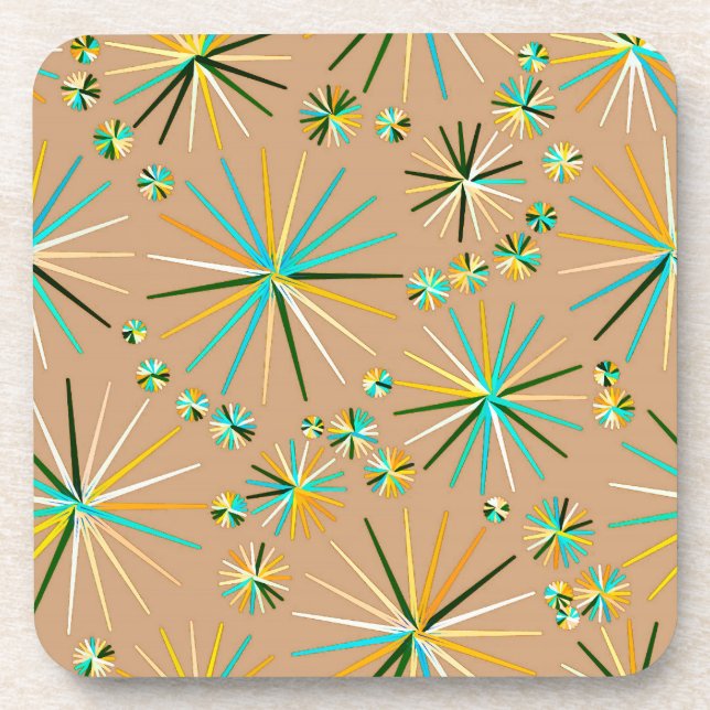 Mid Century Sputnik pattern, Taupe Tan Coaster (Front)