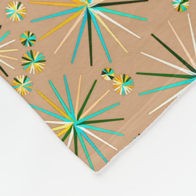 Mid Century Sputnik pattern, Taupe Tan Fleece Blanket (Corner)