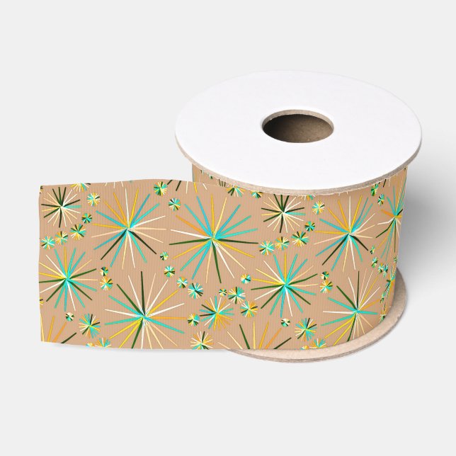 Mid Century Sputnik pattern, Taupe Tan Grosgrain Ribbon (Spool)