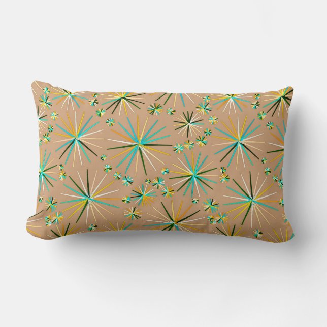 Mid Century Sputnik pattern, Taupe Tan Lumbar Cushion (Front)
