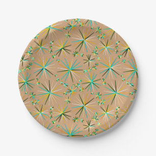 Mid Century Sputnik pattern, Taupe Tan Paper Plate