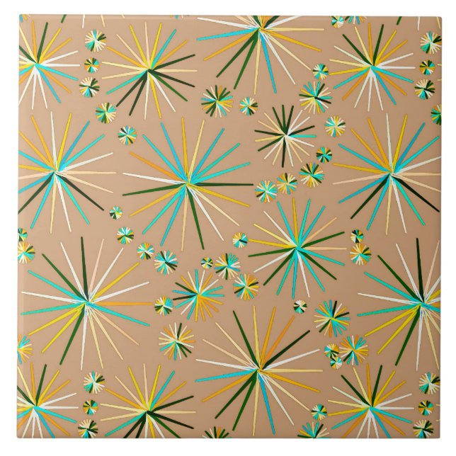 Mid Century Sputnik pattern, Taupe Tan Tile (Front)