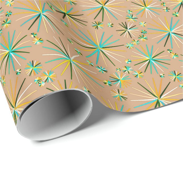 Mid Century Sputnik pattern, Taupe Tan Wrapping Paper (Roll Corner)