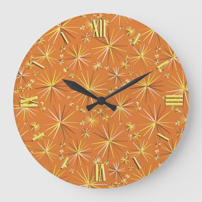 Mid Century Sputnik pattern, Terracotta Large Clock (Front)