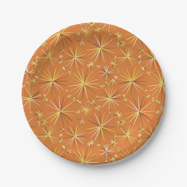 Mid Century Sputnik pattern, Terracotta Paper Plate (Front)