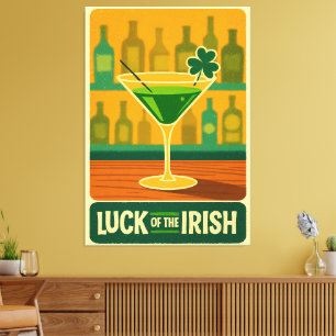 Mid Century St. Patrick's Shamrock Martini Art Canvas Print
