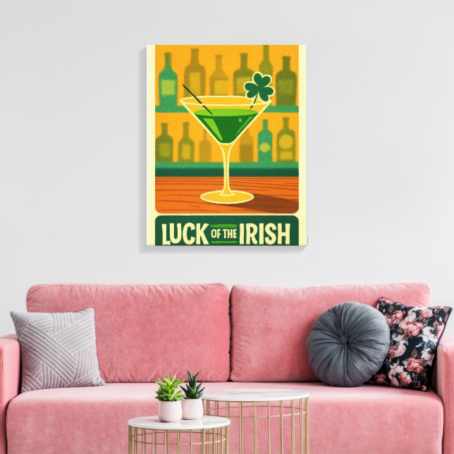 Mid Century St. Patrick's Shamrock Martini Art Canvas Print (Insitu(LivingRoom))