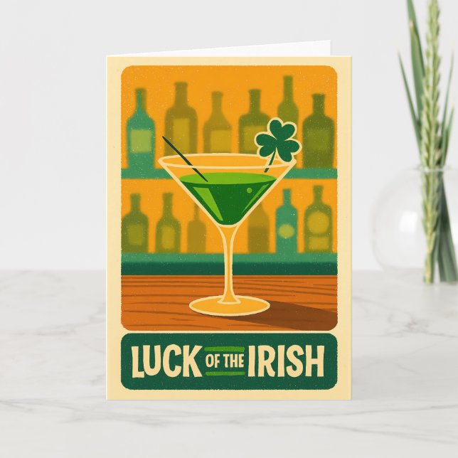 Mid Century St. Patrick's Shamrock Martini Art Card (Front)