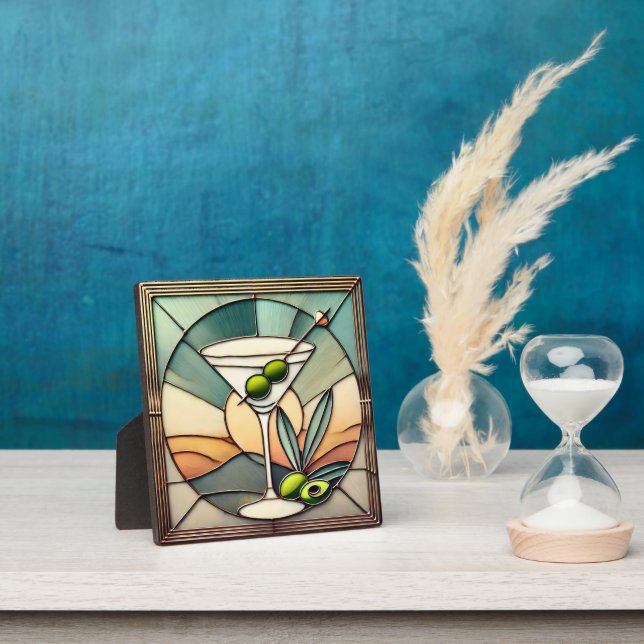 Mid Century Stained Glass 2 Olive Martini Plaque (Insitu)