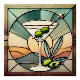 Mid Century Stained Glass 2 Olive Martini Poster