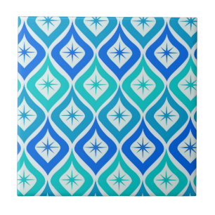 Mid Century Starbrusts on Blue turqouise ogee Tile