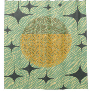 Mid Century Starburst Geometric Design Shower Curtain