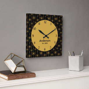 Mid Century Starburst Stripe Custom Colors SVG Square Wall Clock