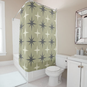 Mid Century Starbursts in beige and taupe on sage Shower Curtain