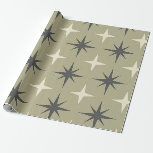 Mid Century Starbursts in beige and taupe on sage Wrapping Paper
