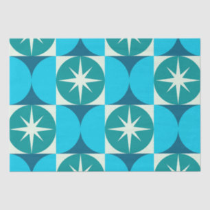Mid Century Starbursts on Blue Teal Circles Tissue Paper