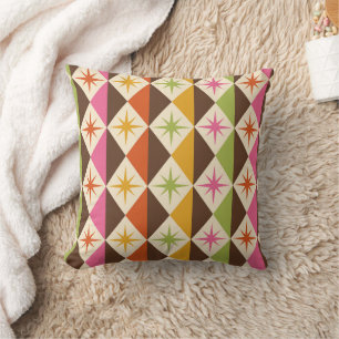 Mid Century Starbursts on Colourful Diamonds Cushion