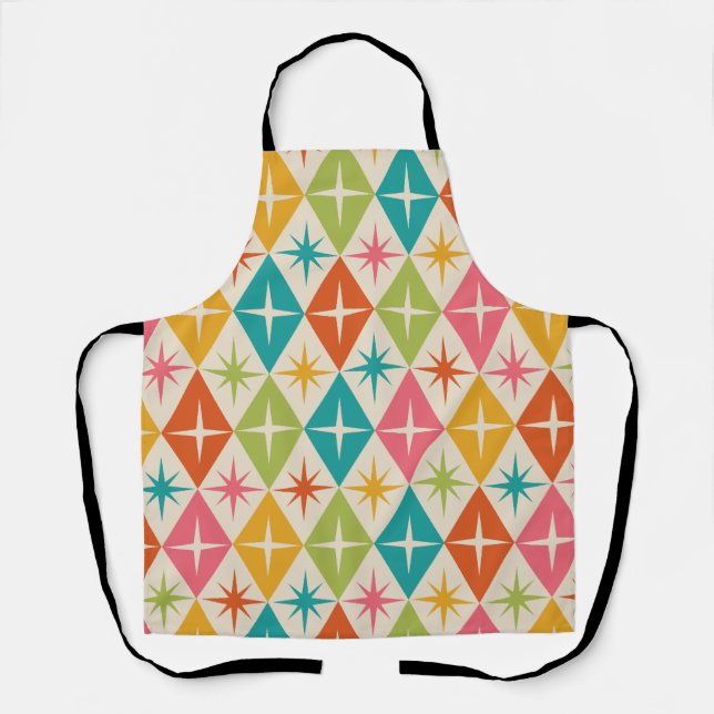Mid Century Starbursts on Colourful Retro Diamonds Apron (Front)