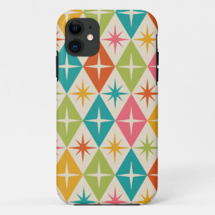 Mid Century Starbursts on Colourful Retro Diamonds Case-Mate iPhone Case