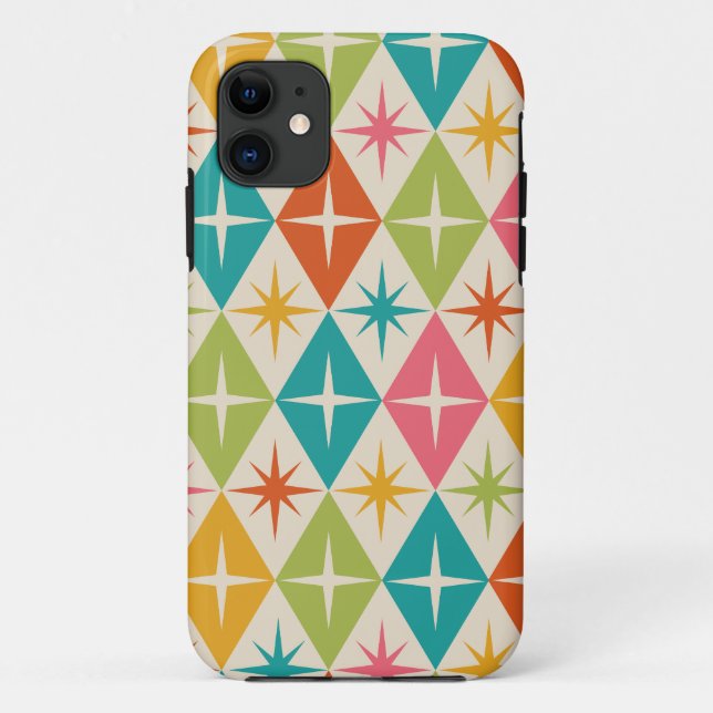 Mid Century Starbursts on Colourful Retro Diamonds Case-Mate iPhone Case (Back)