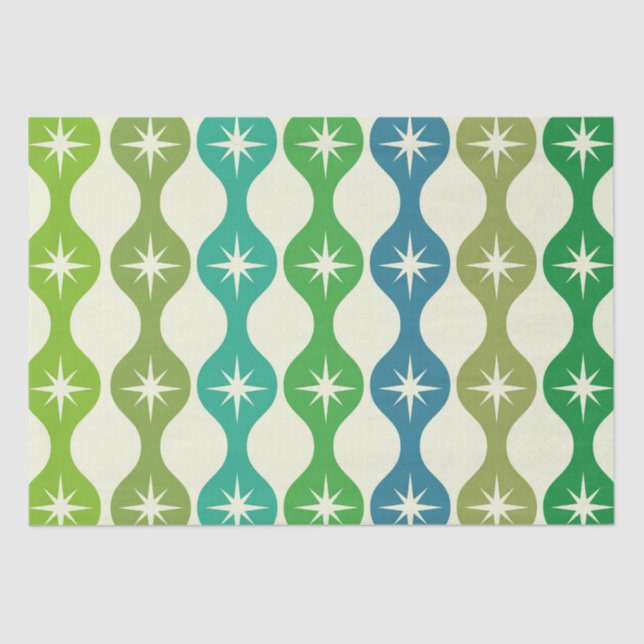 Mid Century Starbursts on Green Blue Ogee Pattern  Tissue Paper (Front)