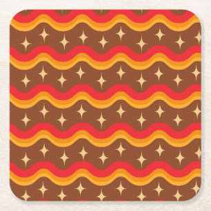 Mid Century Starbursts on Groovy funky waves  Square Paper Coaster