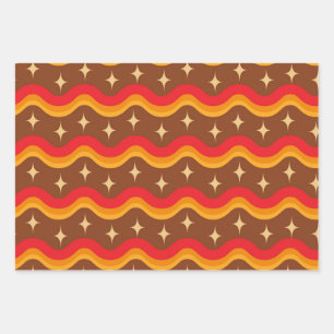 Mid Century Starbursts on Groovy funky waves Wrapping Paper Sheet