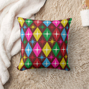 Mid Century Starbursts on Harlequin Diamonds Cushion