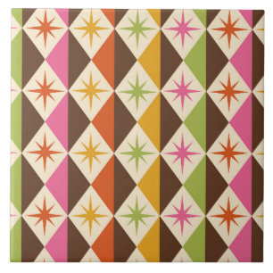 Mid Century Starbursts on Harlequin Diamonds Tile
