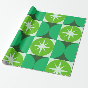 Mid Century Starbursts on Lime Mint Green circles  Wrapping Paper