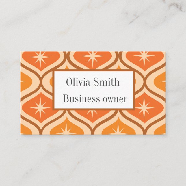 Mid Century Starbursts on Orange  Ogee custom  Business Card (Front)