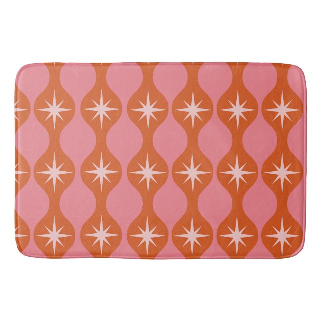 Mid Century Starbursts on Orange Pink Ogee Pattern Bath Mat (Front)