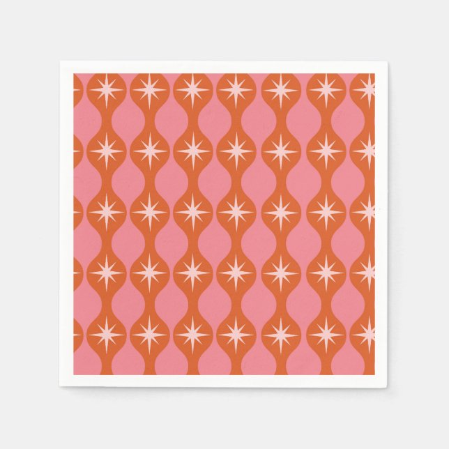 Mid Century Starbursts on Orange Pink Ogee Pattern Napkin (Front)