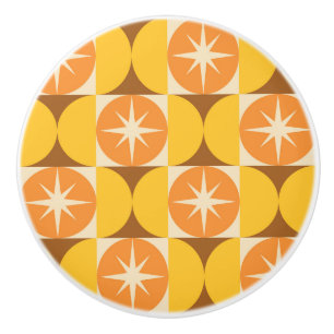 Mid Century Starbursts on Orange Yellow Circles Ceramic Knob