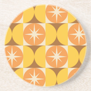 Mid Century Starbursts on Orange Yellow Circles Coaster