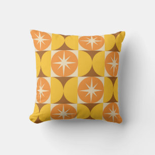 Mid Century Starbursts on Orange Yellow Circles Cushion