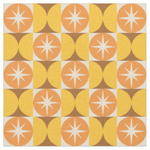 Mid Century Starbursts on Orange Yellow Circles Fabric
