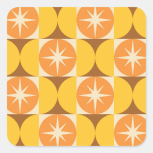 Mid Century Starbursts on Orange Yellow Circles  Square Sticker