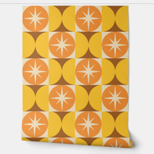 Mid Century Starbursts on Orange Yellow Circles  Wallpaper